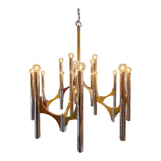 1960s Mid Century Modern Large Chandelier by Gaetano Sciolari For Sale