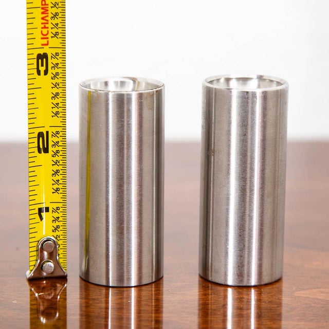 1960s Mid Century Modern Stelton Salt & Pepper Shakers Set Arne Jacobsen Silver Pair For Sale - Image 10 of 10