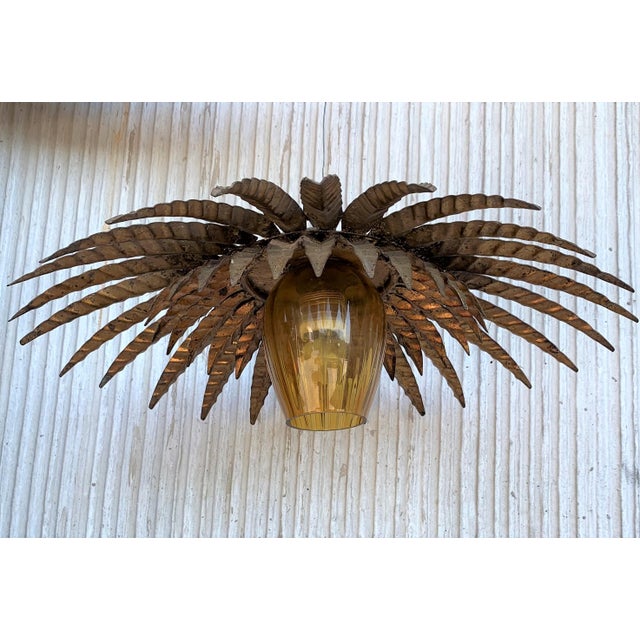 Mid Century Sunburst Ceiling Fixture With Glass Tulip For Sale - Image 4 of 13
