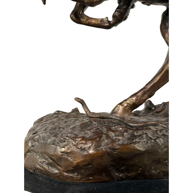 After Remington “The Rattlesnake” Bronze Sculpture – With Signature – 32” Tall For Sale In Dallas - Image 6 of 9