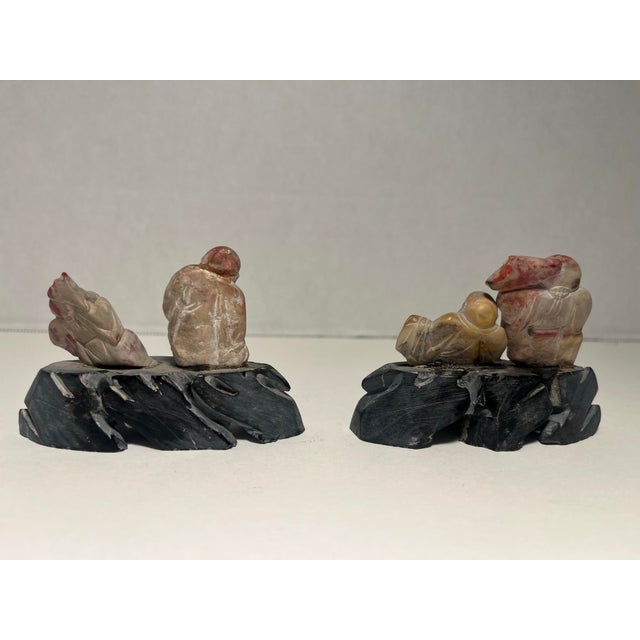 Set of 2 Vintage Chinese Buddist Art Hand Carved Stone Figurines For Sale - Image 4 of 7