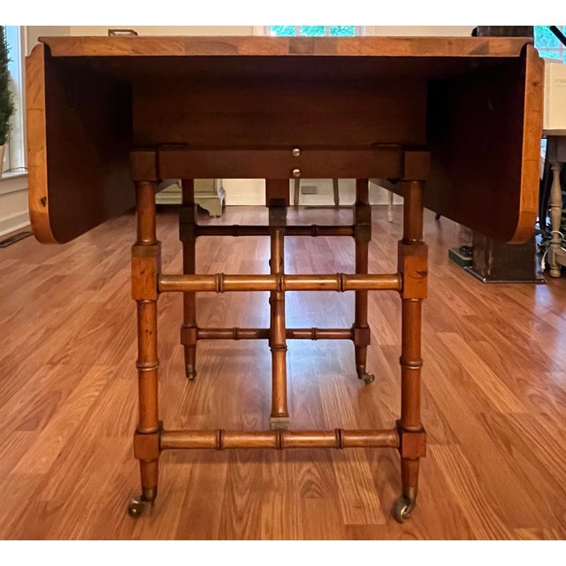 Brown Rare Convertible Bamboo Turned Walnut Drop Leaf Dining Table / Coffee Table For Sale - Image 8 of 11
