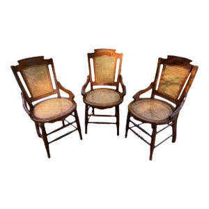 19th Century Burl Walnut Side Chairs With Caned Seats and Backs - Set of 3
