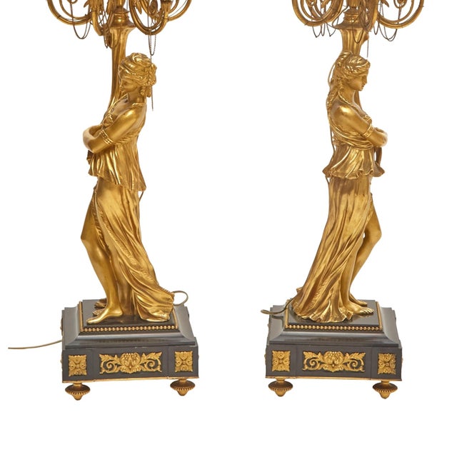 Impressive Pair 19th Century Gilded Bronze Ormolu Six-Light Figural Candelabra For Sale In New York - Image 6 of 11