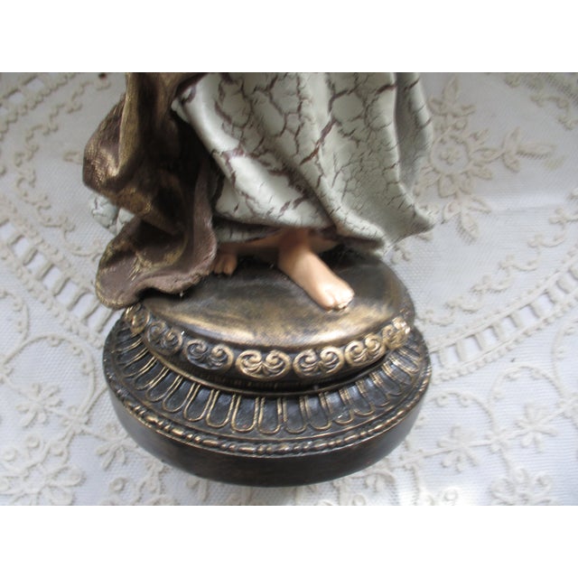 Gold Vintage Golden & White Ornate Angel Blowing Horn Candle Holder 14" For Sale - Image 8 of 11