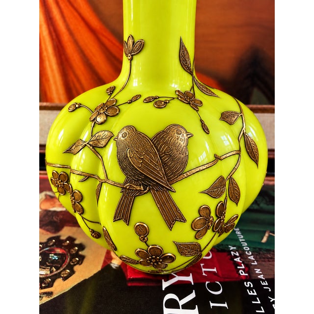Early 20th Century 1890s Mount Washington Gilded Chartreuse Art Glass Vase For Sale - Image 5 of 14