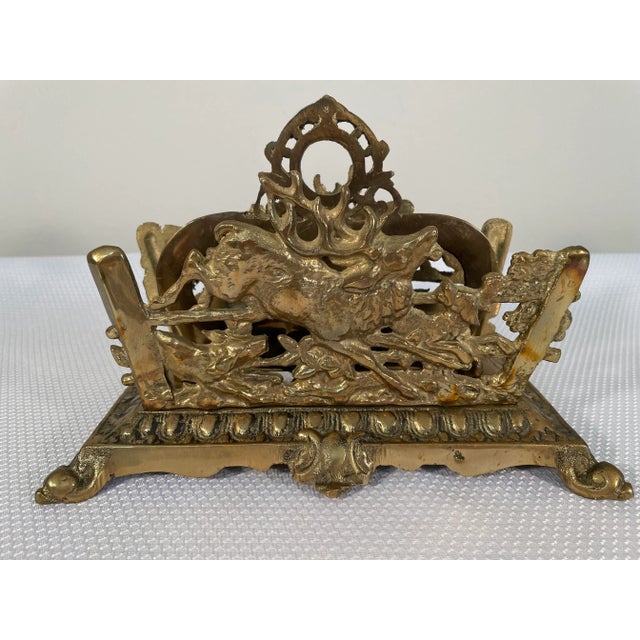 19th Century Antique Bradley Hubbard Brass Hunting Scene Letter Holder For Sale - Image 11 of 13