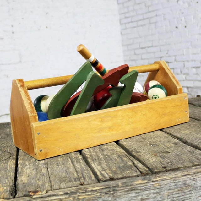 Late 20th Century Object D ’Art Centerpiece Junior Carpenter Kit Tool Box With Balls and Horseshoes For Sale - Image 5 of 13