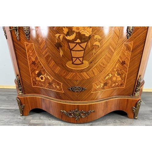Vintage French Inlaid Cabinet with Brass Ormolu and Marble Top For Sale - Image 13 of 17