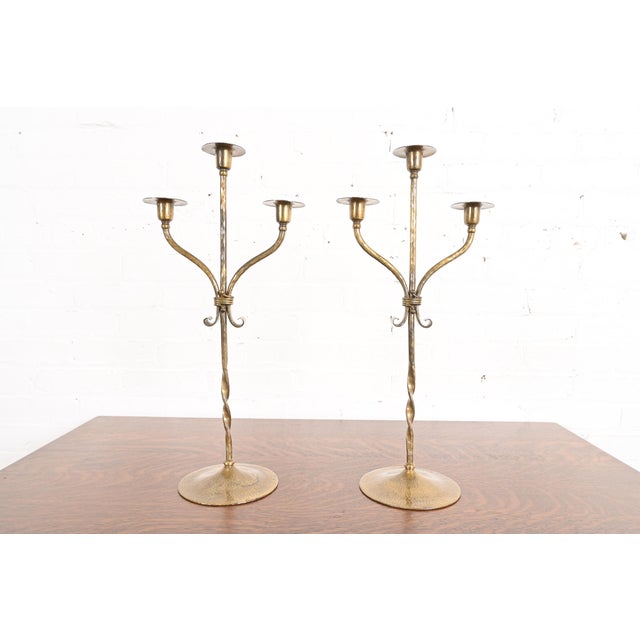 Roycroft Arts & Crafts Brass Finished Hammered Copper Candelabras, Pair For Sale - Image 13 of 13
