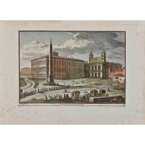 Piazza di San Giovanni in Laterano is an original etching of the Late 18th century realized by Giuseppe Vasi. Signed and...