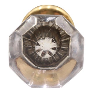 Vintage Octagon Shape Clear Glass Brass Door Knob Set For Sale
