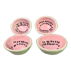 Late 20th Century Oval Ceramic Hand Painted Watermelon Bowls- Set of 4