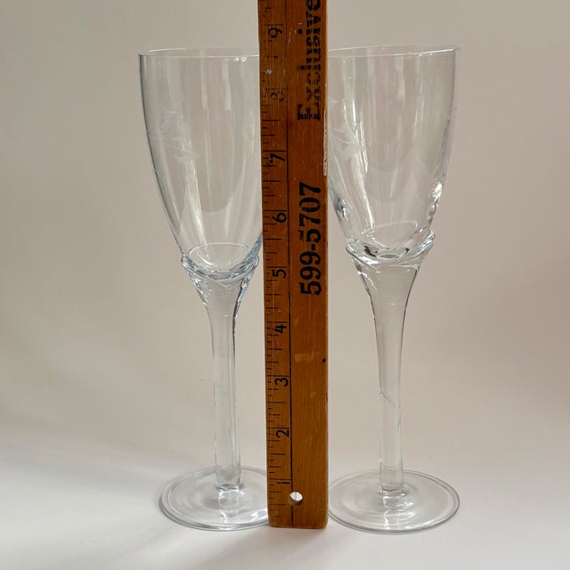 Vintage Handmade Etched Grapevine Champagne Glasses With Tulip Stems – Set of 2 For Sale - Image 11 of 12