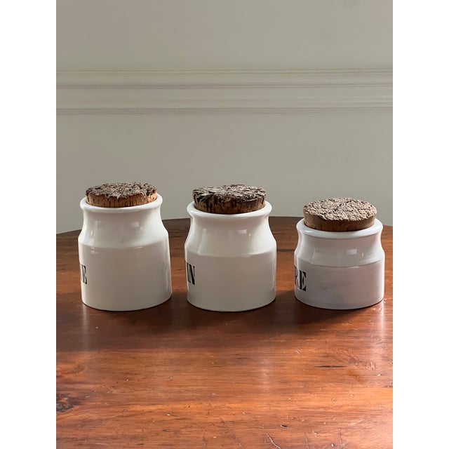 White Mid-Century French Ceramic Lidded Canisters - Set of 3 For Sale - Image 8 of 9