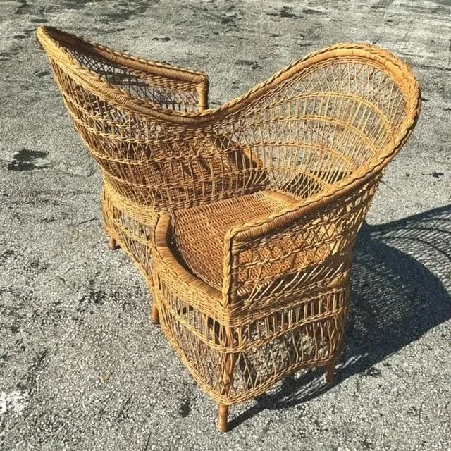 Vintage Coastal Woven Rattan Tete a Tete Sofa For Sale In West Palm - Image 6 of 7