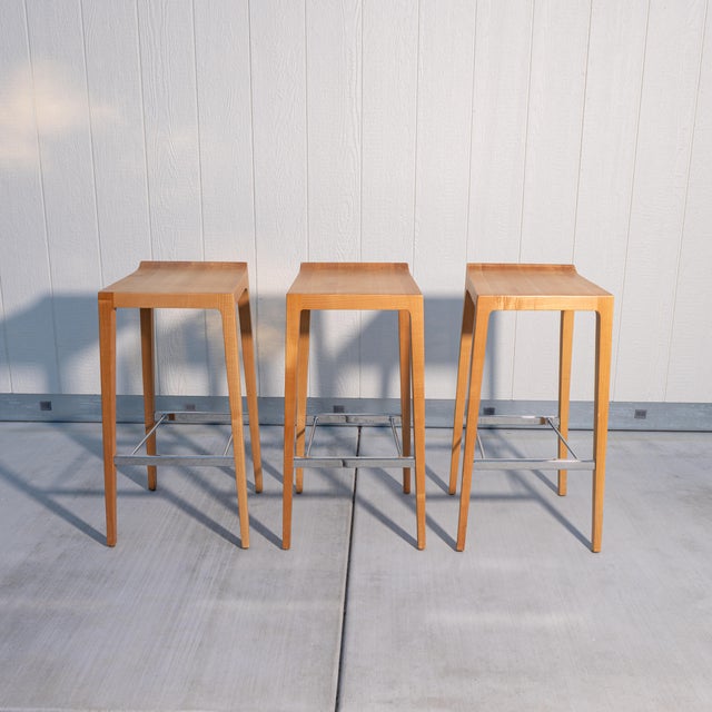 Wood Attributed to Bernhardt Design "Vanish" Solid Maple Bar Stools, Set of 3 For Sale - Image 7 of 16