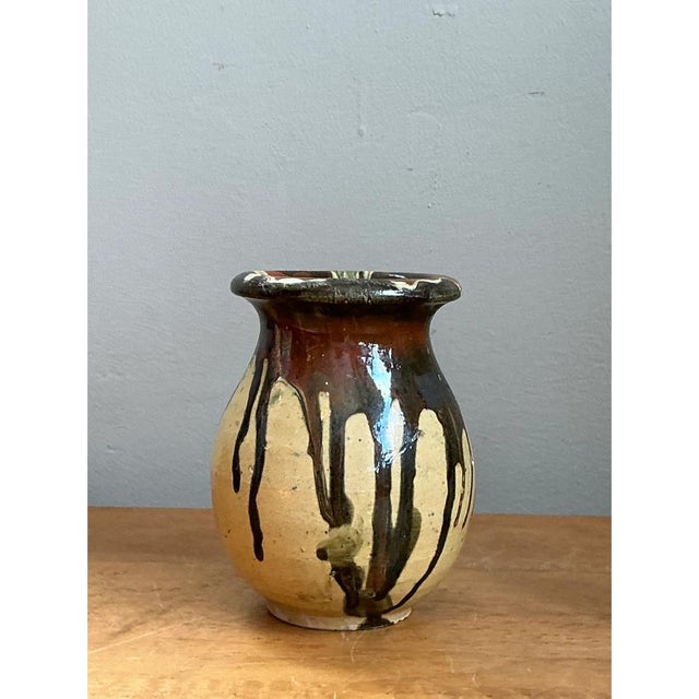Vintage Stoneware Vase With Drip Glaze For Sale - Image 9 of 12