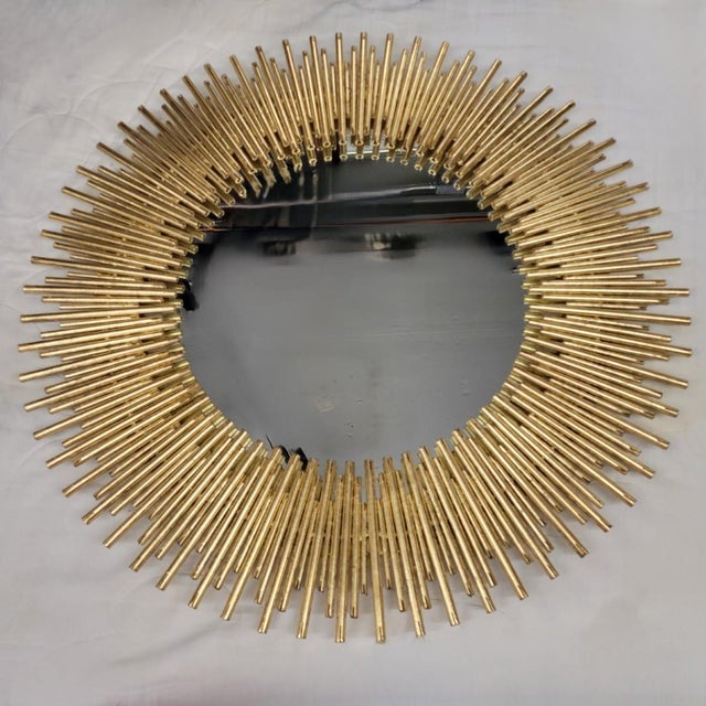 Mid-Century Modern Large Gilded Metal Sunburst Mirror For Sale - Image 3 of 7
