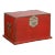 Chinese Qing Dynasty Period 19th Century Red Lacquer Trunk with Metal Edging For Sale