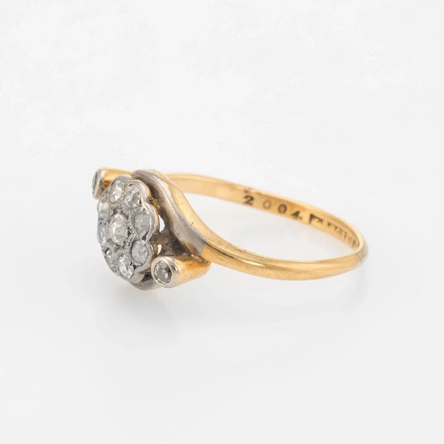 Antique Victorian Diamond Cluster Ring Vintage 18 Karat Gold Platinum Fine size 5.75 For Sale - Image 4 of 7
