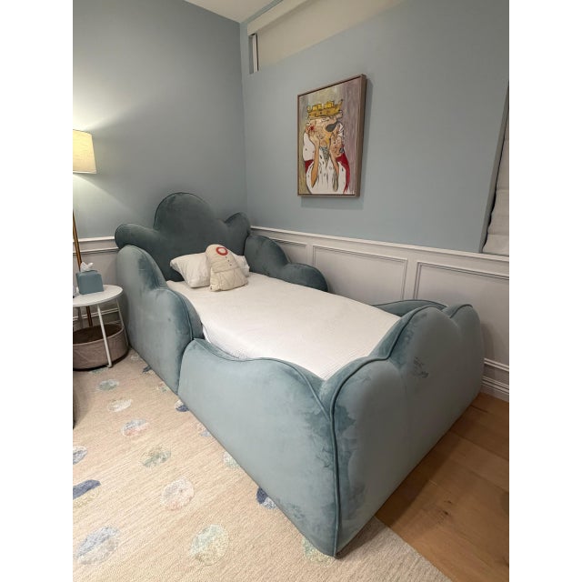 Modern Elora Arched Upholstered Bed Frame Twin Trundle Eucalyptus Performance Velvet For Sale - Image 3 of 4