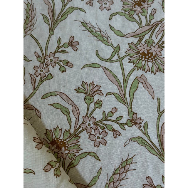 Rustic Raoul Textiles Oyster Linen Fabric - Cecile / Sprout Hand Printer 2 1/3 Yds For Sale - Image 3 of 7