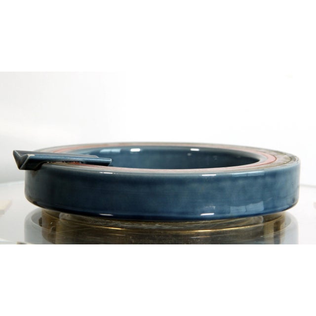 Aldo Londi Vintage Baldelli Ceramic Cigar Ashtray in Stone Blue With Orange Accents For Sale - Image 4 of 6
