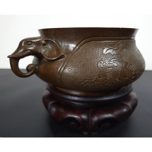 1930s Chinese Bronze Elephant Handles Censer For Sale - Image 5 of 10