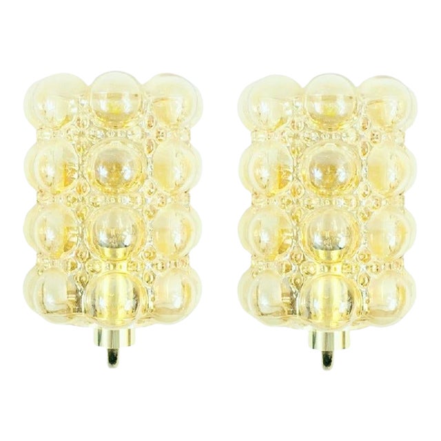 Pair of Mid-Century Modern Amber Bubble Glass Wall Lamps by Helena Tynell for Limburg, Germany, 1960s For Sale