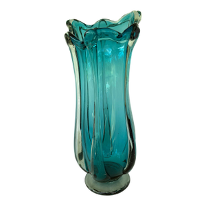 Monumental Mid-Century Handblown Teal Art Glass Vase — 21” Sculptural Form