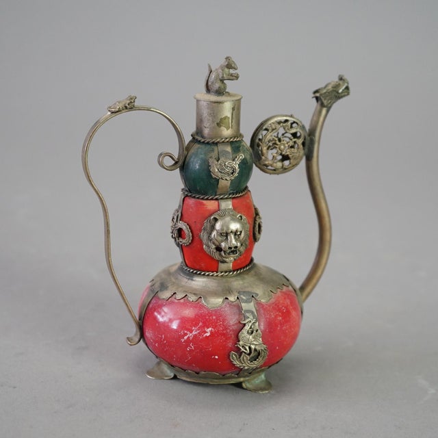 Chinese Chinese Porcelain Miniature Teapot with Silver-Tone Overlay, Early 20th Century For Sale - Image 3 of 7