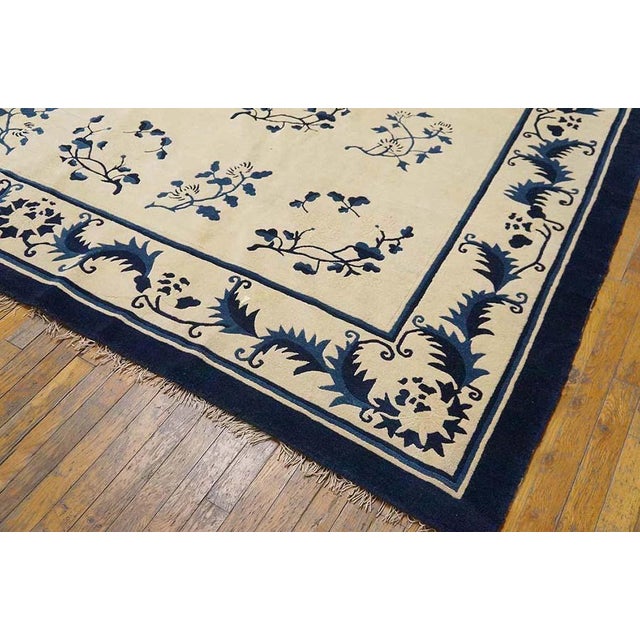 Late 19th Century 1890s White Ivory Foliate Antique Chinese Peking Rug 9' 2" X 11' 6" Handknotted Wool Carpet For Sale - Image 5 of 6
