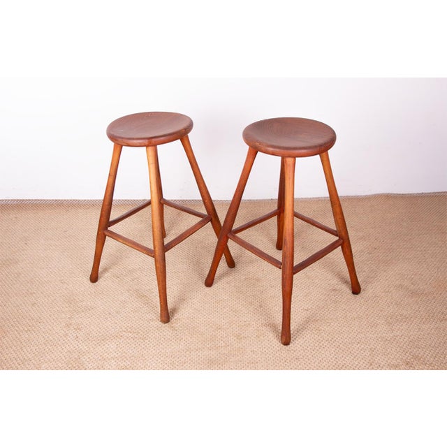 Vintage Beech and Molded Wood Stools in the style of Guillerme and Chambron, 1960s, Set of 6 For Sale - Image 15 of 18