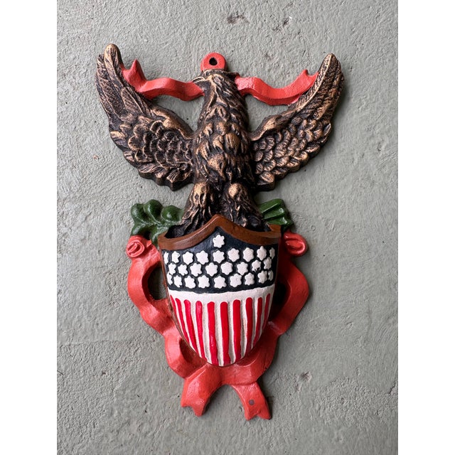 American Vintage Patriotic Eagle Match-Safe Wall Pocket / Planter With American Shield For Sale - Image 3 of 9