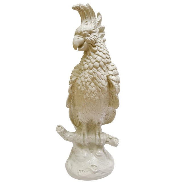 Mid-Century Modern 1960s Large Scale Mid-Century Italian Glazed Blanc De Chine Cockatoos - A Pair For Sale - Image 3 of 12