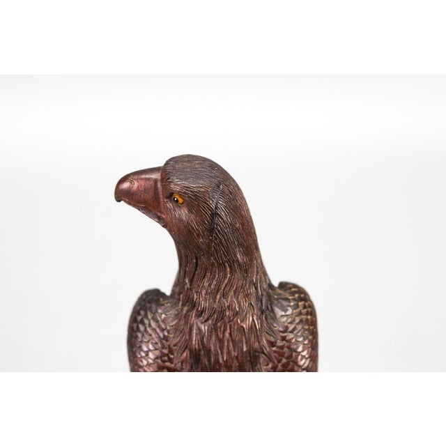 Art Deco Carved Wooden Eagle Sculpture with Glass Eyes, 1960s For Sale - Image 11 of 18