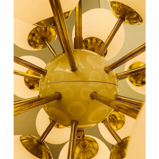 Glass 21st Century Ovale Natural Brass Matte White Murano Sputnik Chandelier by Fabio LTD For Sale - Image 7 of 7