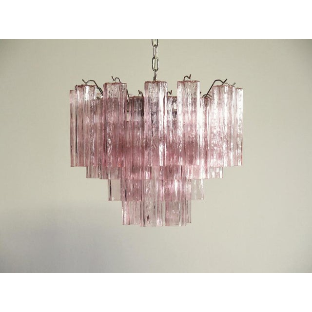 Italian Pink Glass Tube Chandeliers, 1970s, Set of 2 For Sale - Image 9 of 16