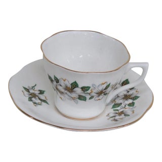 Enco National England Bone China White Floral Tea Cup and Saucer Set For Sale