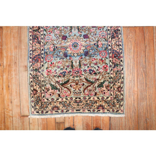 Early 20th Century Traditional Blue Pink Formal Kerman Mat Rug - 2' x 2'9" For Sale In New York - Image 6 of 6