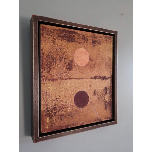 Contemporary 'Geometric Collage in Raw Sienna' Original Modern Mixed Media Mini Painting by British Artist Dave Boyd, Framed For Sale - Image 4 of 10