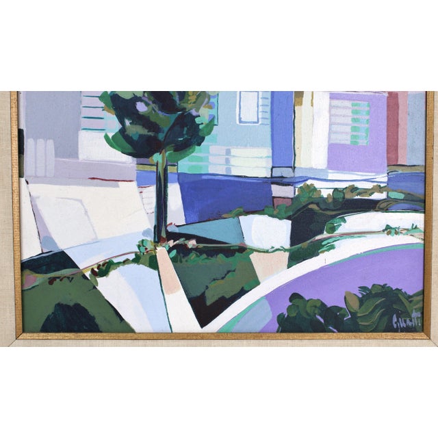 Mid 20th Century Mid Century Modern Italian Abstract Geometric Oil Painting Houses Signed Marzio Guasti For Sale - Image 5 of 9