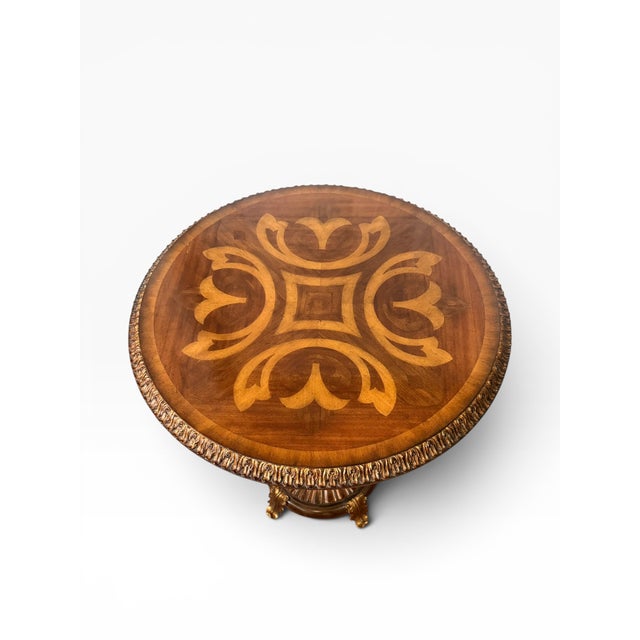 Wood Maitland-Smith Handcrafted Regency Style Pedestal Hall Table With Brass Leaf Feet For Sale - Image 7 of 14