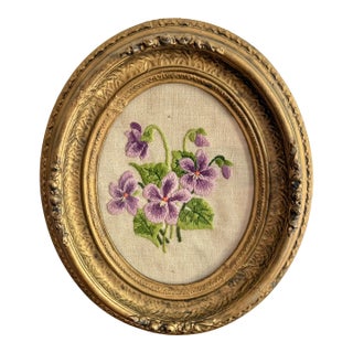 1970s Floral Needlepoint in Oval Frame For Sale