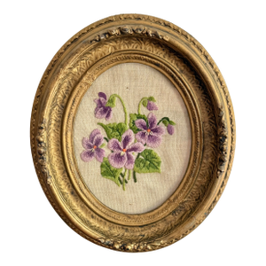 1970s Floral Needlepoint in Oval Frame