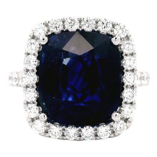 Alexander Beverly Hills Gia 8.16ct Cushion Ceylon Sapphire & Diamond Ring 18k, Size 6.5 For Sale