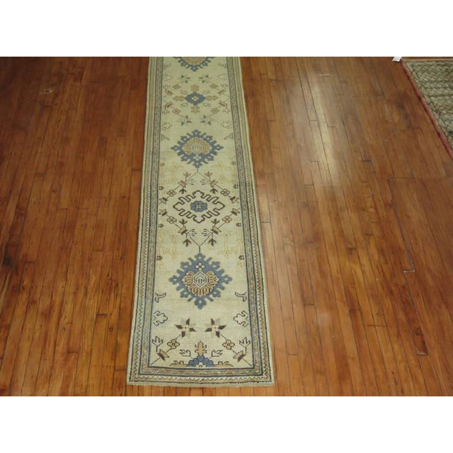 Folk Art Early 20th Century Antique Zabihi Collection Ivory Field Long Oushak Runner - 2'3" x 22'4" For Sale - Image 3 of 6