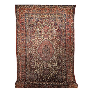 Vintage Isfahan Rug, Hand-Knotted Wool, Floral Pattern, Ivory & Red, 8x12 For Sale