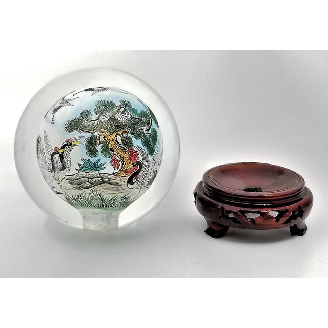 Sky Blue Chinese Reverse Painted Glass Ball For Sale - Image 8 of 12